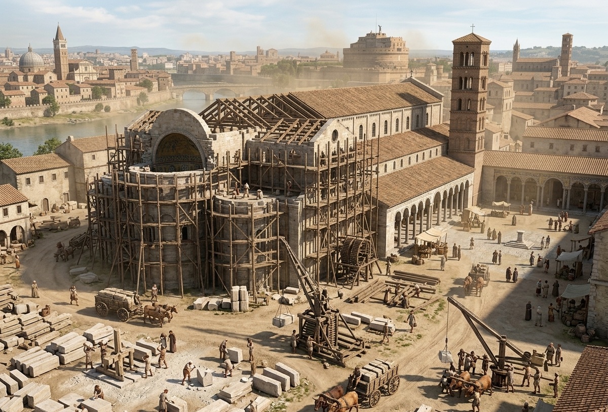 Construcción de una basílica en la Edad Media