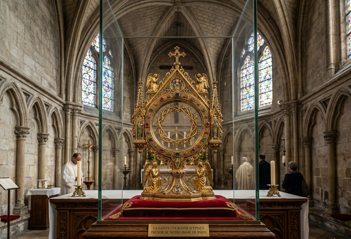 Corona de espinas de Jesús exhibidas en Notre Dame (París)