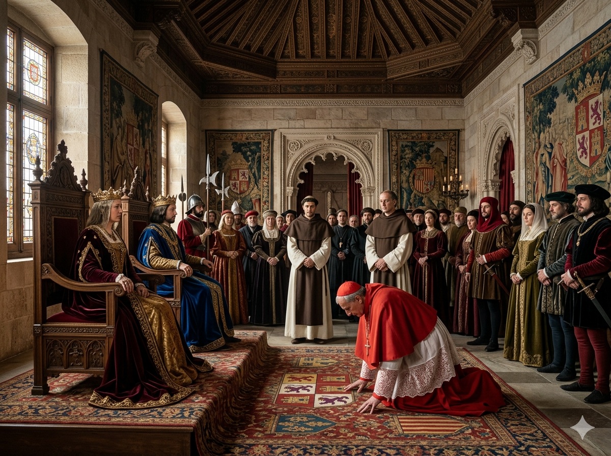 Reyes católicos y el cardenal cisneros en la corte