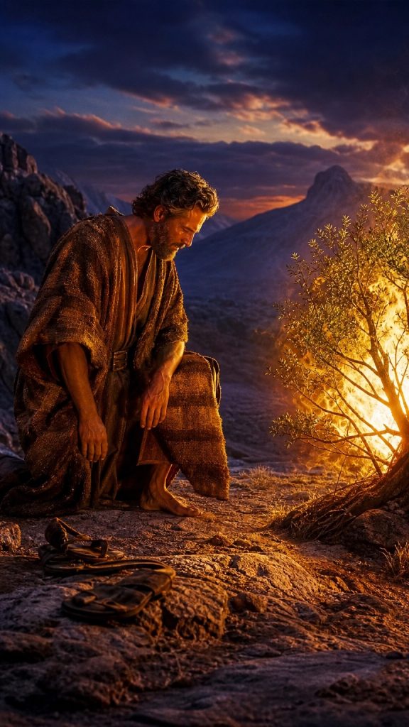 Moisés hablando con Dios en el monte Horeb